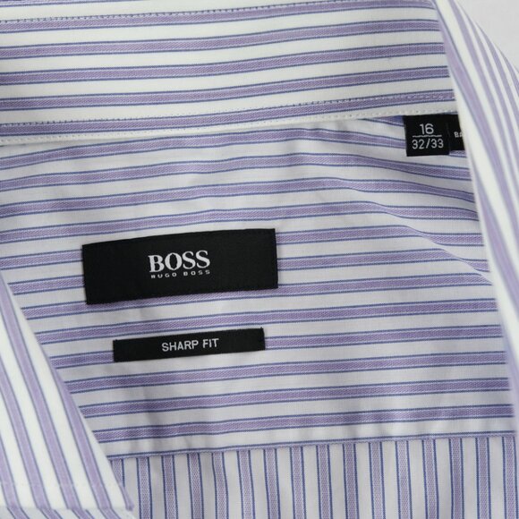 Hugo Boss Sharp Fit Dress Shirt Mens 16 32/33 Striped Purple Long Sleeve Button - Picture 3 of 5